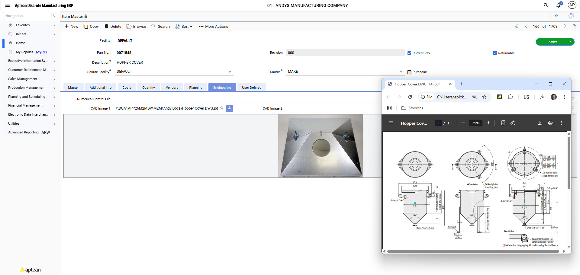 screenshot of Aptean Discrete Manufacturing ERP Made2Manage Edition